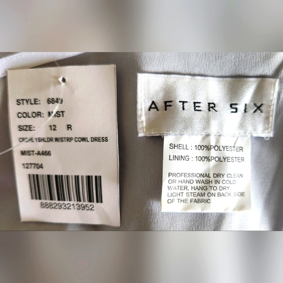 After 6 Draped Cowl Neck Mist Pale Blue Trumpet Gown Wedding Side Slit Sz 12 NWT - Picture 13 of 14